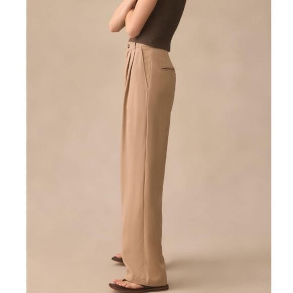 NEW Reformation Mason Trouser Pants Pleated Wide Leg High Rise Khaki Size 10 - Picture 2 of 8